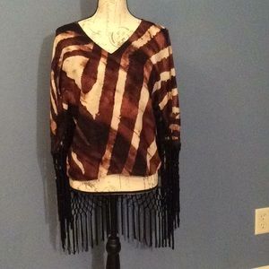 NWT Alberto Mikali beaded fringed poncho